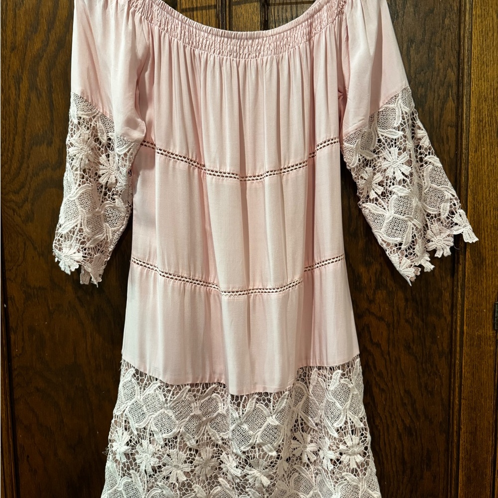 Solitaire Swim Soft Pink Ruffled Lace Coverup